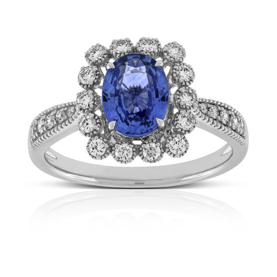Sapphire & Diamond Halo Ring 14K