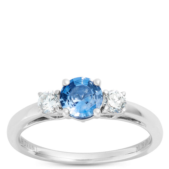 Round Cut Sapphire and Diamond Ring, 14K White Gold