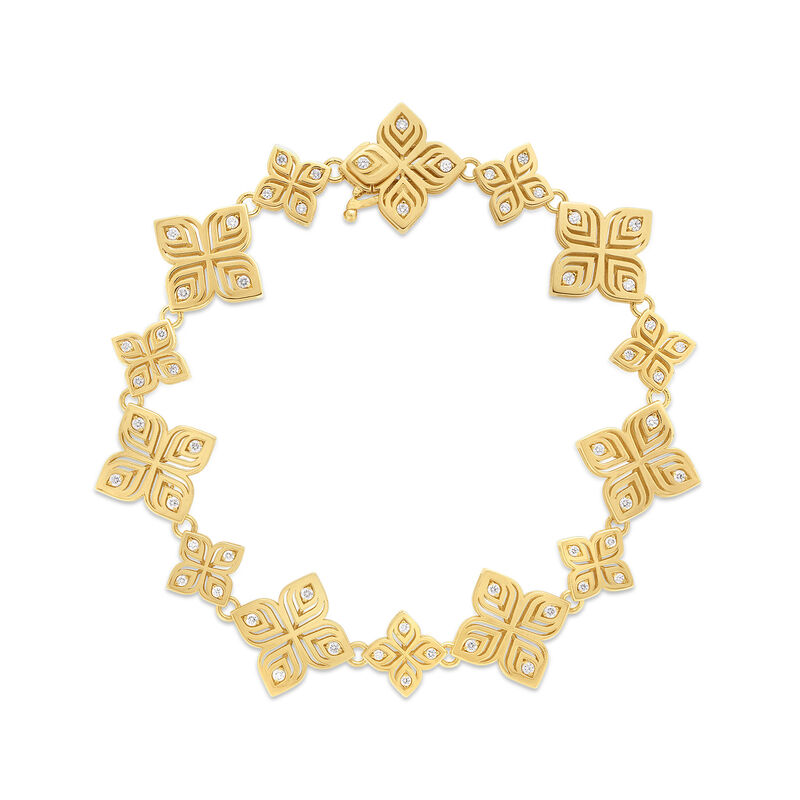 Roberto Coin 18K Yellow Gold Arabesque Alternating Small/Medium Diamond Flower Bracelet image number 0