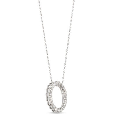 Open Circle Pendant with Round Diamonds, 1 &frac12; Total Carat Weight, 14K White Gold