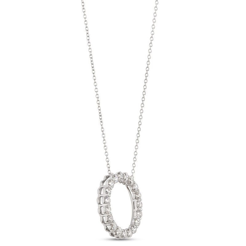 Open Circle Pendant with Round Diamonds, 1 &frac12; Total Carat Weight, 14K White Gold image number 1