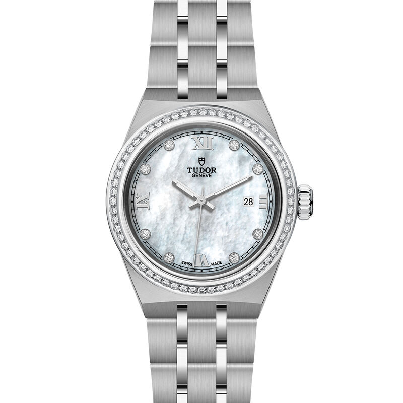 TUDOR Royal Watch Steel Case Gem Set White Dial Steel Bracelet, 28mm image number 1