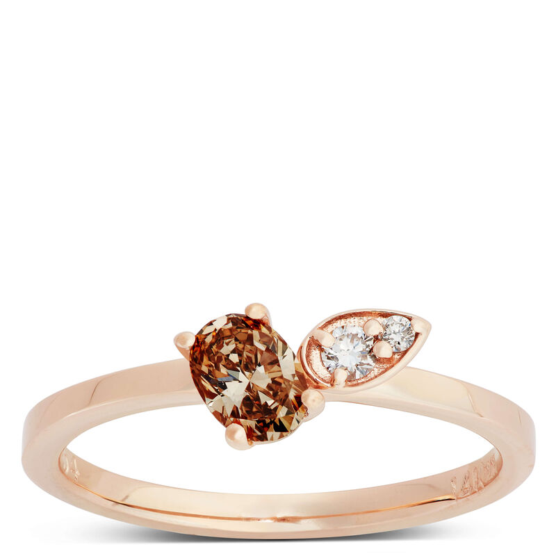 Oval Cut Natural Brown Diamond Ring, 14K Rose Gold image number 0