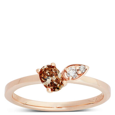 Oval Cut Natural Brown Diamond Ring, 14K Rose Gold