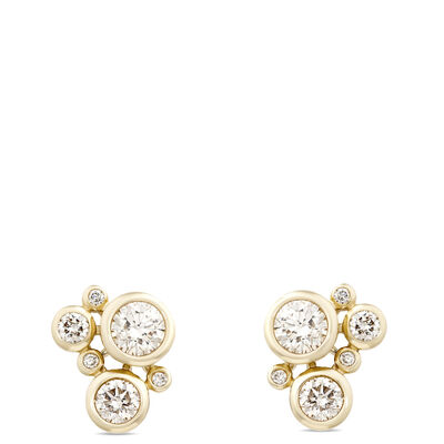 Classic Bezel Set Round Diamond Cluster Earrings, &frac34; Carat Total Weight, 14K Yellow Gold