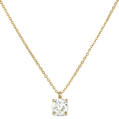 Classic Round Diamond Pendant, 1 Carat Total Weight, 14K Yellow Gold