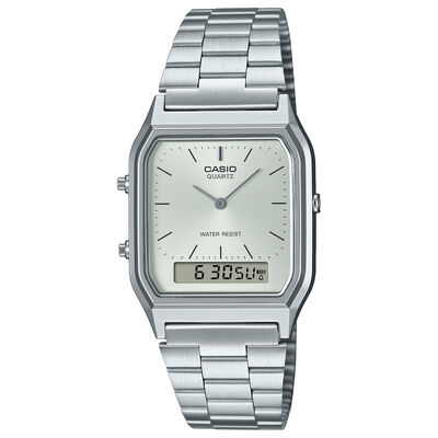Casio Vintage Silver Dial Watch, 38.8mm &times; 29.8mm