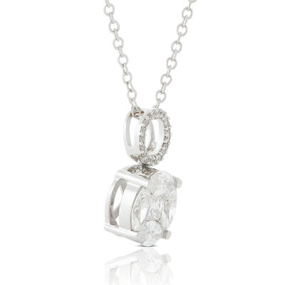 Fancy Diamond Circle Cluster Drop Necklace 14K