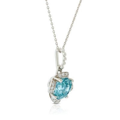 Blue Zircon & Diamond Flower Necklace14K&nbsp;