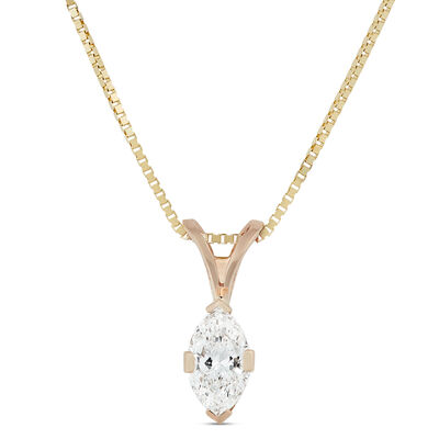 Marquise Diamond Pendant, &frac34; Carat Total Weight, 14K Yellow Gold