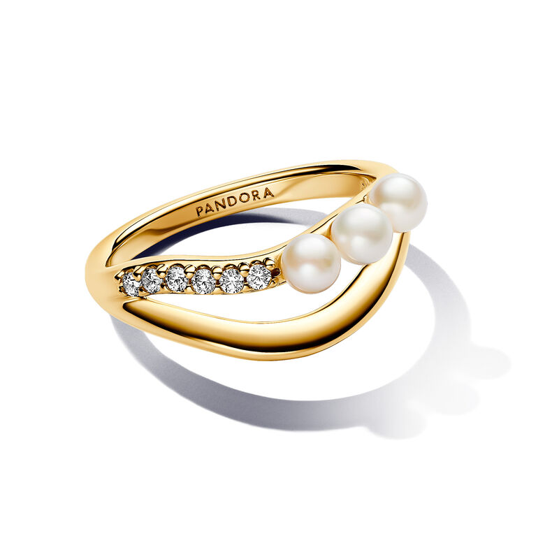 Pandora Treated Freshwater Cultured Pearl & Organically Shaped Double Band Ring image number 1