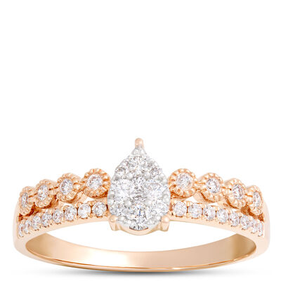 Pear Shaped Cluster Diamond Ring, 14K Yellow Gold