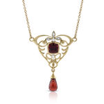 Garnet & Diamond Briolette Drop Necklace 14K