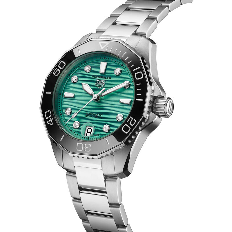 TAG Heuer Aquaracer Professional 300 Watch Turquoise Diamond-Set Dial Steel Bracelet, 36mm image number 1