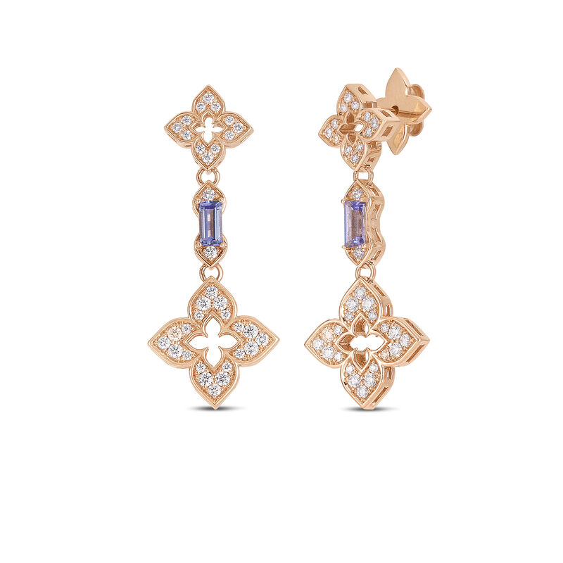 Roberto Coin 18K Rose Gold Venetian Princess Carnival Pave Diamond And Tanzanite Flower Dangle Earrings image number 0
