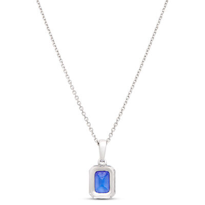 Emerald Cut Tanzanite Pendant with Diamond Halo, 14K White Gold