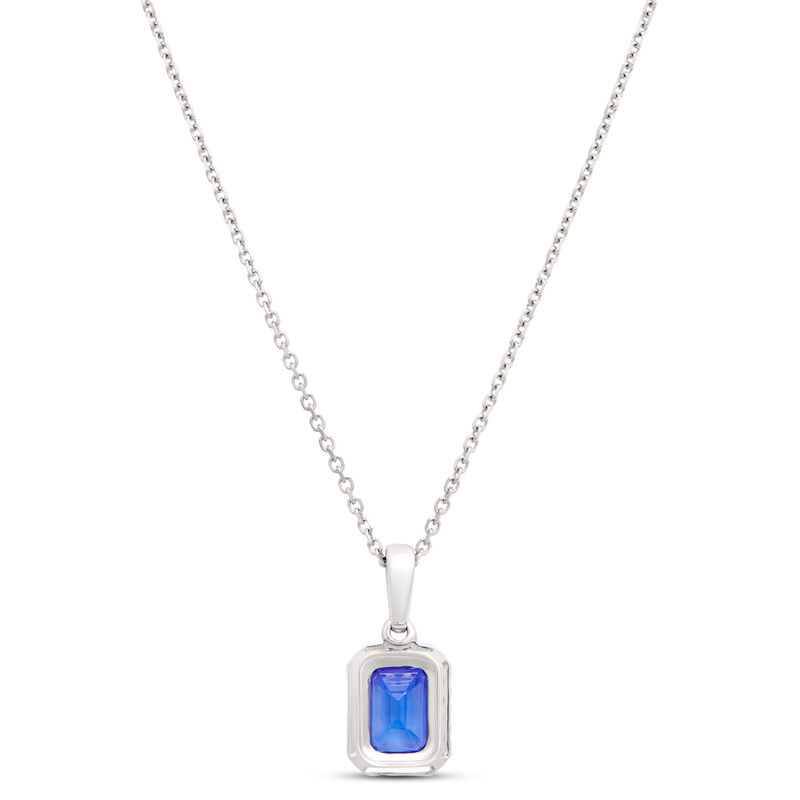 Emerald Cut Tanzanite Pendant with Diamond Halo, 14K White Gold image number 1