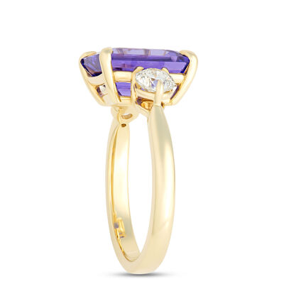 Emerald Cut Tanzanite and Diamond Ring, &frac34; Carat Total Weight 14K Yellow Gold