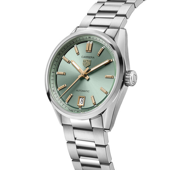 TAG Heuer Carrera Date Watch Green Dial Steel Bracelet, 36mm