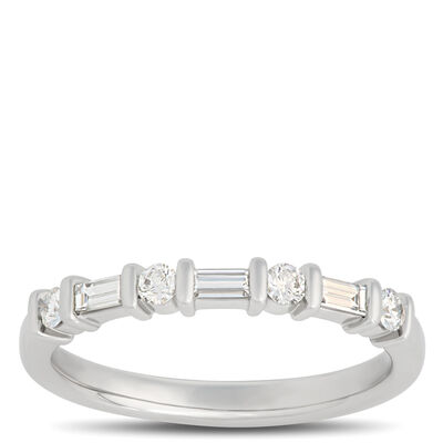 Round and Baguette Diamond Anniversary Band, ⅓ Carat Total Weight, Platinum