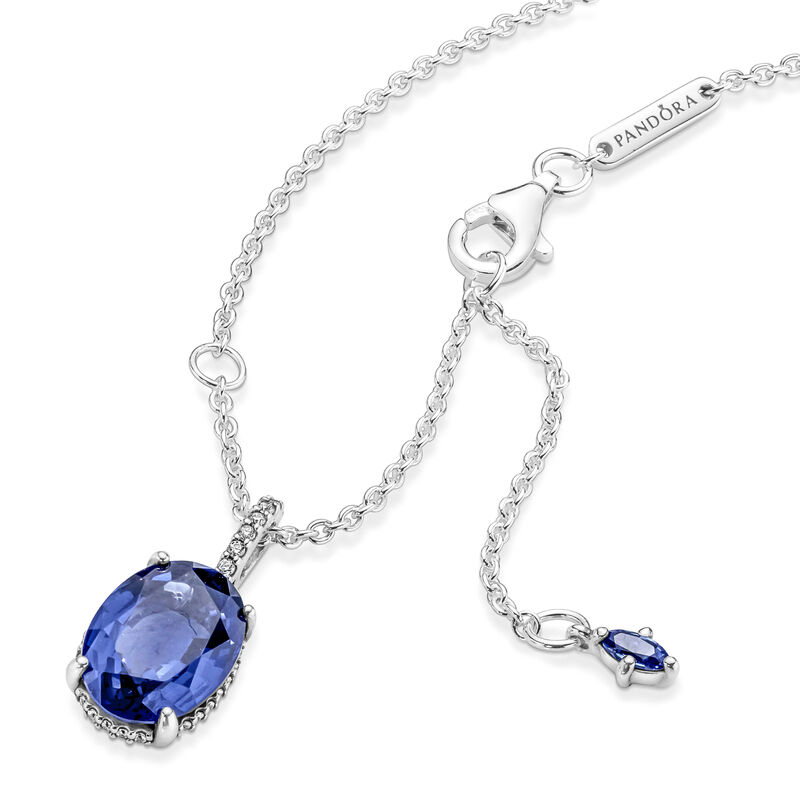 Pandora Sparkling Blue Crystal Statement Halo CZ Pendant Necklace image number 4