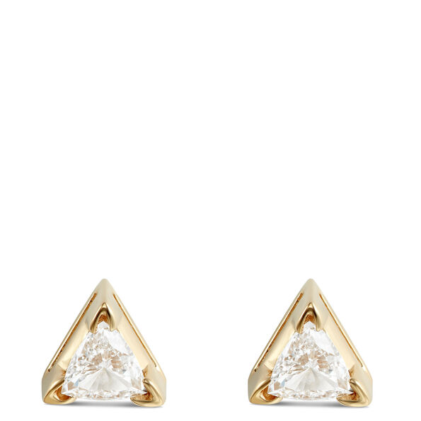 Solitaire Trillion Diamond Earrings, 14K Yellow Gold