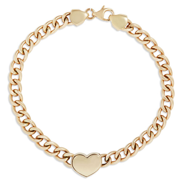 Toscano Curb Chain Bracelet With Heart Center, 14K Yellow Gold