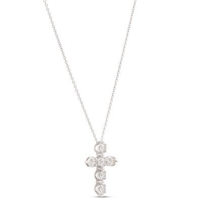 Diamond Cross Necklace, 14K White Gold
