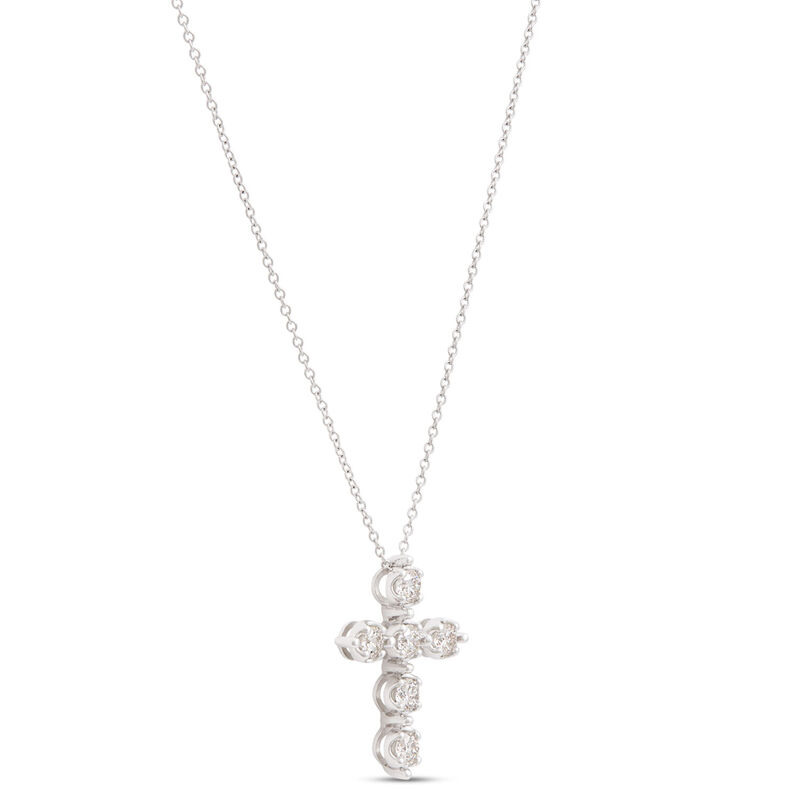 Diamond Cross Necklace, 14K White Gold image number 2