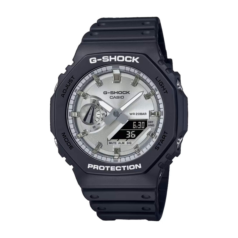 G-Shock 2100 Series Watch Silver-Tone Dial Black Resin Band, 48.5mm image number 0