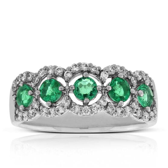 5-Stone Emerald & Diamond Ring 14K