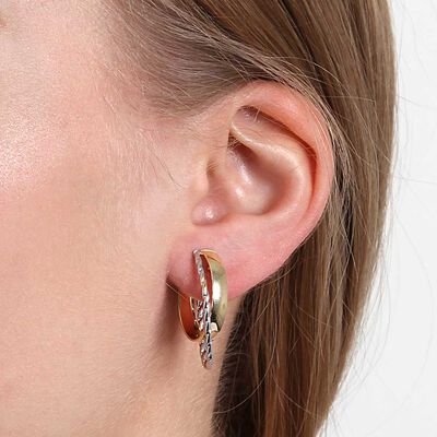 Two-Tone Crossover Hoop Earrings 14K
