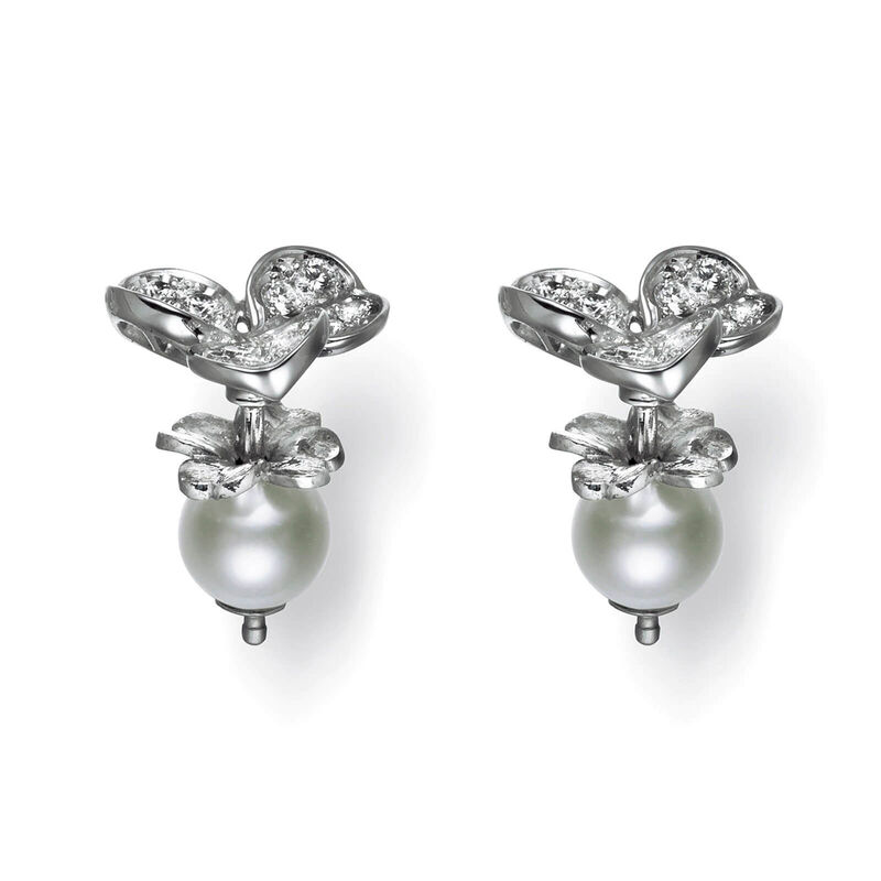 Mikimoto Fortune Leaves Akoya Pearl & Diamond Stud Earrings 18K image number 0