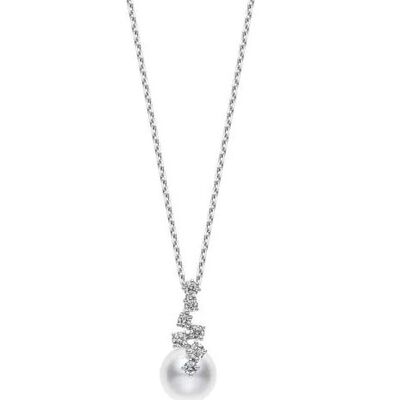 Mikimoto Akoya Cultured Pearl Pendant in 18K White Gold with Diamond