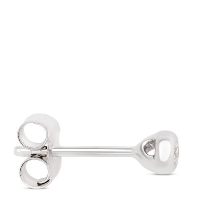 Tiny Bezel Diamond Studs, 14K White Gold