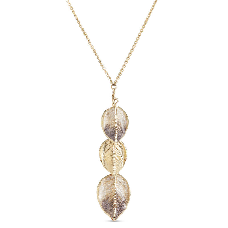 Toscano Triple Brown Enamel Leaf Necklace, 14K Yellow Gold image number 0