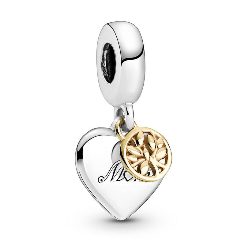 New Mom Family Tree Heart Charm Pendant Necklace Set