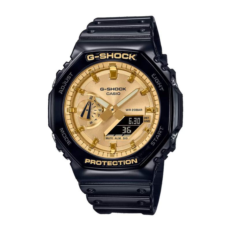 G-Shock 2100 Series Watch Gold-Tone Dial Black Resin Strap, 48.5mm