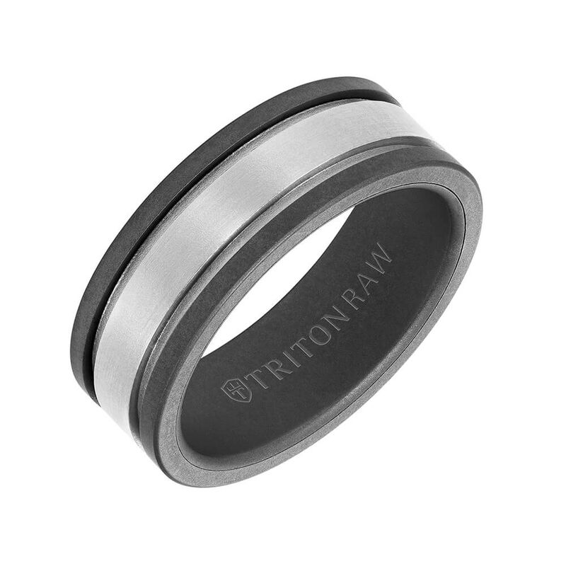 TRITON RAW Comfort Fit Matte Finish Band in Black Tungsten & 14K, 8 mm image number 0