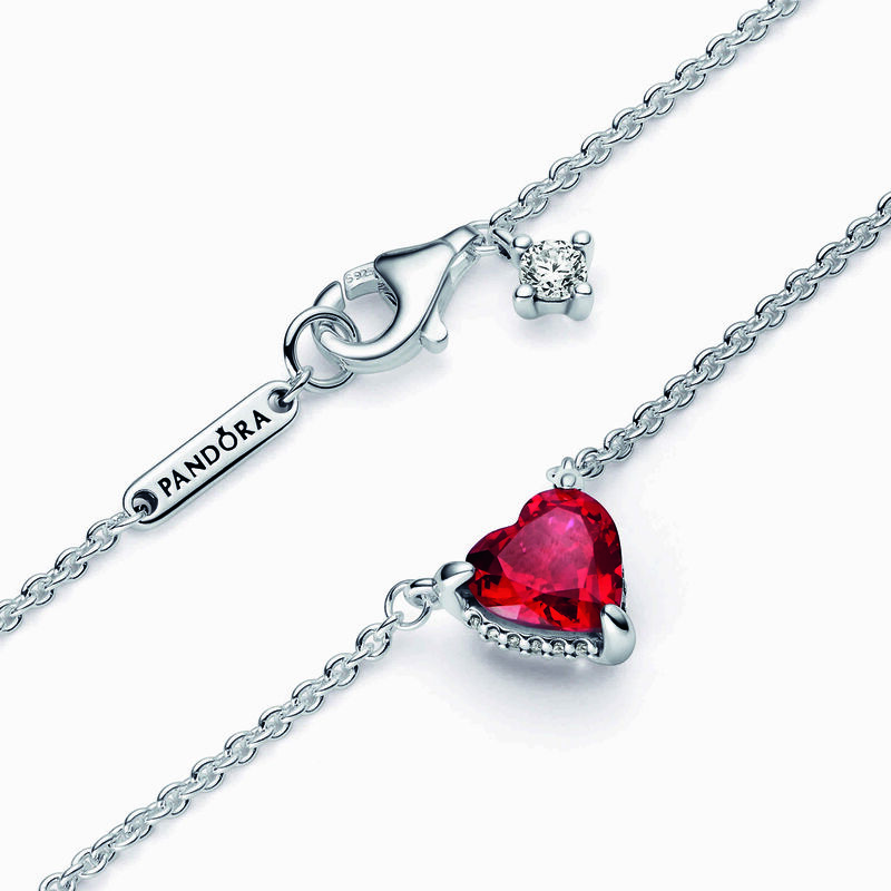 Sparkling Red Heart Halo Pendant Collier Necklace, PANDORA