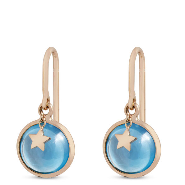 Lisa Bridge Round Blue Topaz Earrings with Star Overlay, 14K Yellow Gold