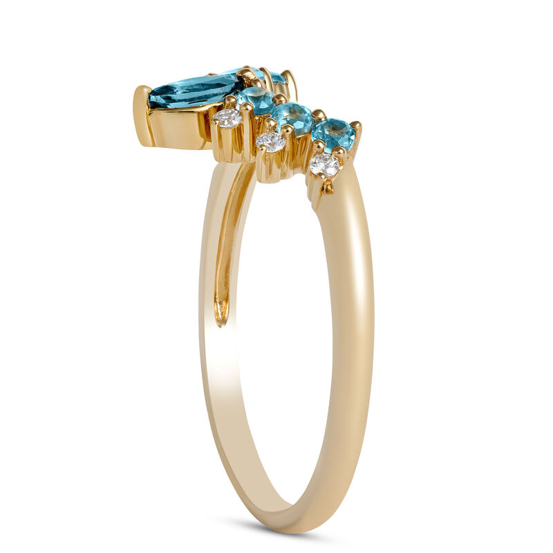 Marquise Blue Topaz and Round Diamond Ring, 14K Yellow Gold image number 1