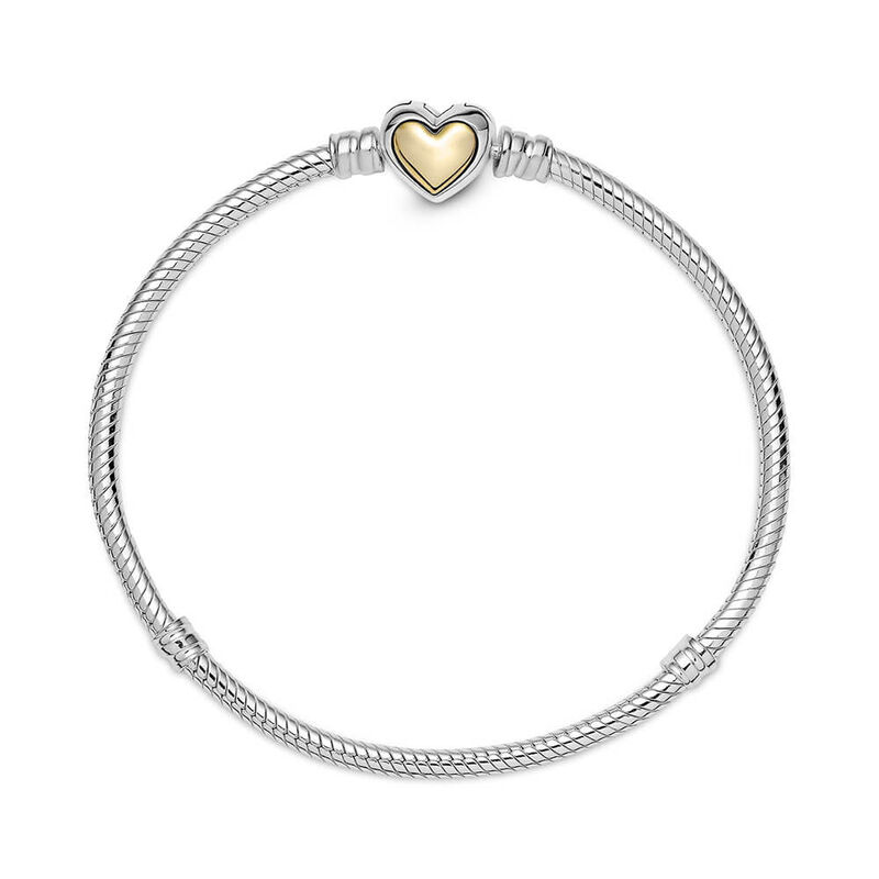 Pandora Domed Golden Heart Clasp Snake Chain Bracelet image number 2