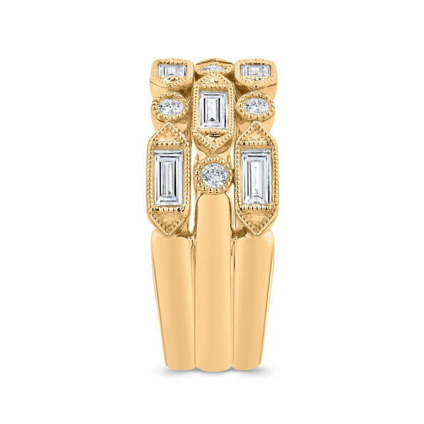Bella Ponte Three-Row Milgrain Diamond Bridal Engagement Ring, 14K Yellow Gold