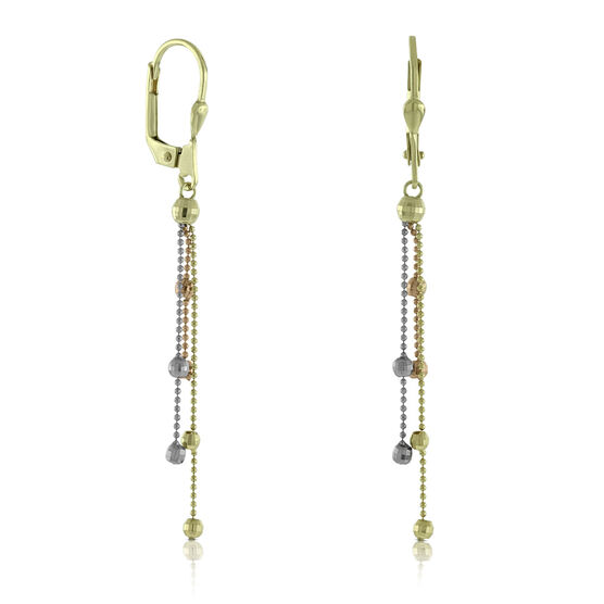 Tri-Color Dangle Bead Earrings 14K
