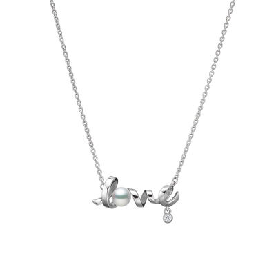 Mikimoto Akoya Cultured Pearl and Diamond Love Pendant in 18K White Gold