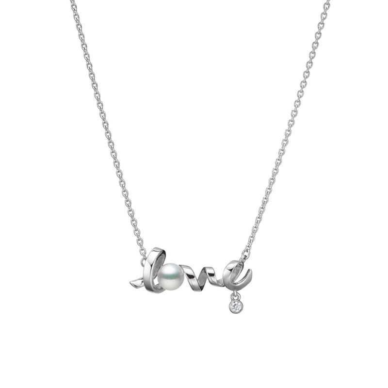 Mikimoto Akoya Cultured Pearl and Diamond Love Pendant in 18K White Gold image number 0