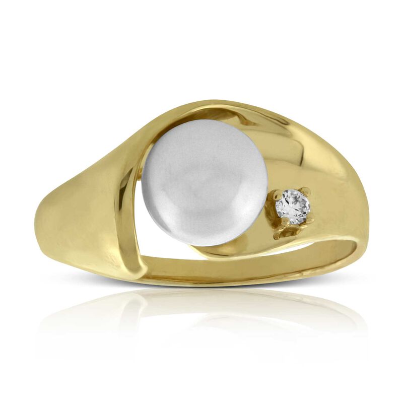 Cultured Pearl & Diamond Ring 14K image number 0
