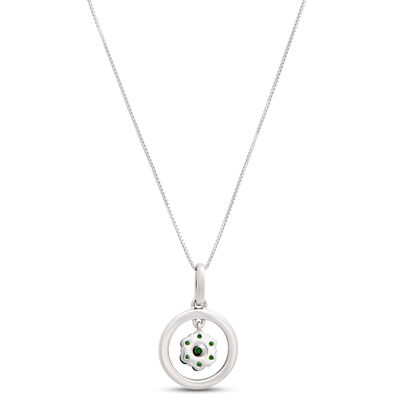 Tsavorite and Diamond Pendant Necklace, 14K White Gold