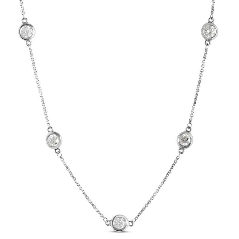 12 Station Bezel Set Diamond Necklace, 14k White Gold